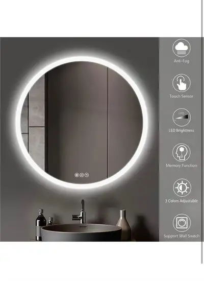 NEW (24"x24") LED Round Bathroom Mirror, View more