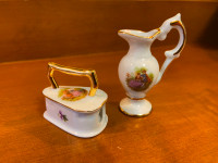 Vintage Limoges France Mini Iron and Pitcher Porcelain Floral