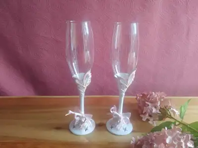 2 flûtes champagne boisson service coupe verre gobelet papillon, View more