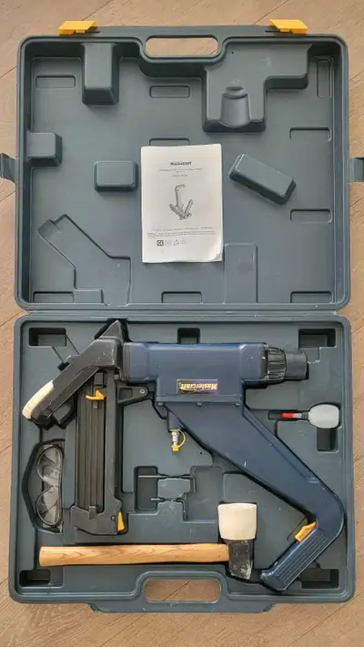 I am selling a used Mastercraft Hardwood Floor Staple Gun with a carrying case and an extra box of s...