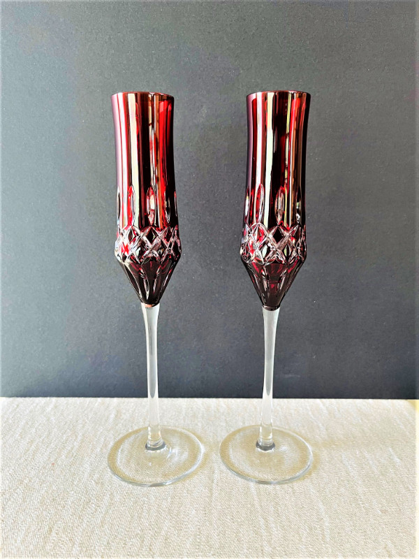 BIRKS RUBY RED CHAMPAGNE FLUTE GLASSES-SIGNED-VINTAGE in Arts & Collectibles in Edmonton - Image 3
