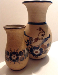 Mexican Art Pottery Vases Signed NETZ and JC MEXICO - 2 pc