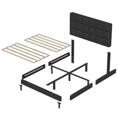Twin Size Bed Frame with Headboard – Grey, Sturdy & Noise-Free, View more