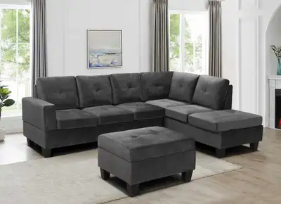Sink into the plush comfort of this inviting grey sectional sofa, perfect for any living space. This...