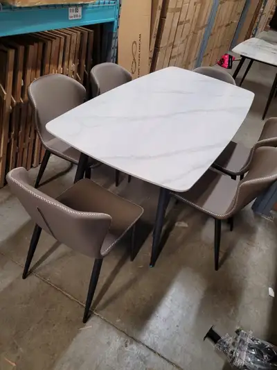 White Marble Dining Table- 7pc Dining Table Set, View more