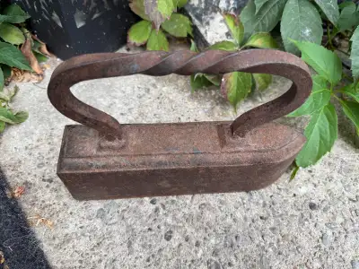 Antique Large Cast Iron Sad Iron with Twisted Handle, View more