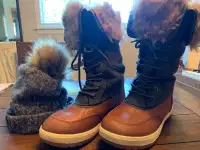 Aldo winter boots and Costco hat