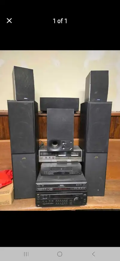 A complete JVC stereo system! Twin tower speakers,sub woofer,surround sound,double cassette player,V...
