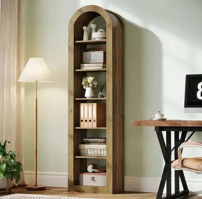 Arched Wooden Display Bookshelf – Rustic Tall Storage Shelf, View more