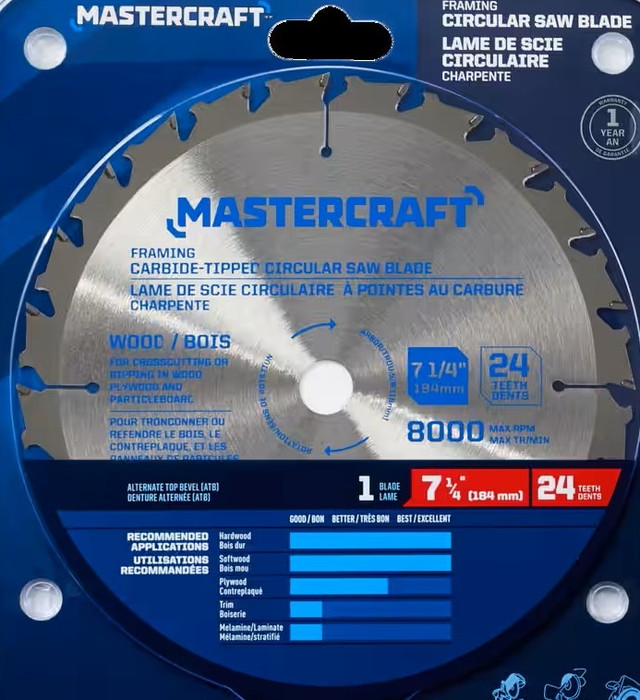 Mastercraft 7-1/4-in 24T Carbide Tipped Circular Saw Blade in Power Tools in Mississauga / Peel Region - Image 2