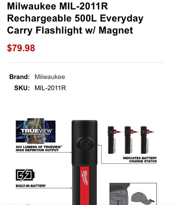 Milwaukee MIL-2011RRechargeable 500L EverydayCarry Flashlight in Power Tools in Abbotsford - Image 3
