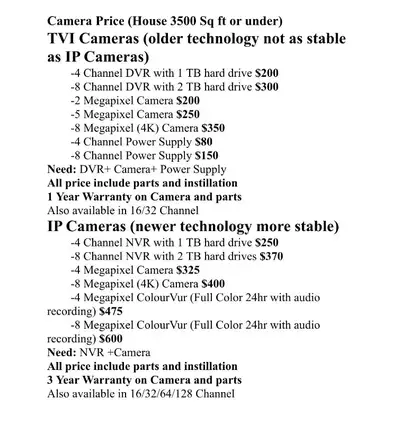 Security cameras , TV , Wiring best prices for parts and install, View more
