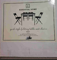 ESSENTIAL HOME BRAND NEW IN BOX TABLE AND 4 FOLDING CHAIRS