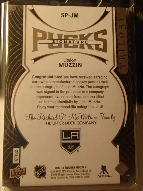 carte de hockey trilogy jake muzzin puck signature62854393417218121