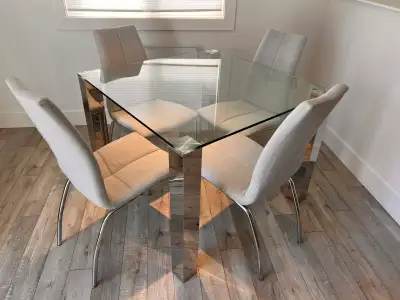 Small Glass Dining Room Table + 4 Chairs, View more