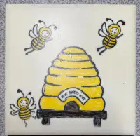 Hand Stamped Bee/Beehive Tile coasters