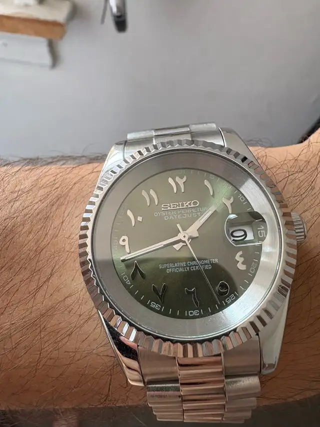 Seiko Mod - Olive Green Arabic Dial 39mm Presidential Bracelet
