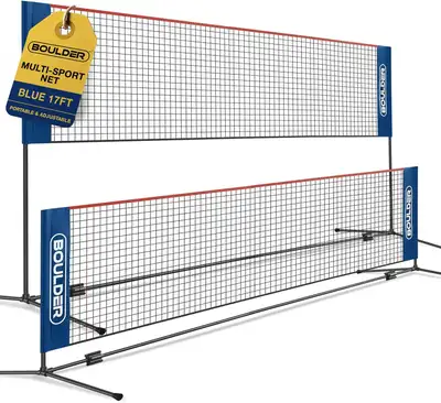 NEW Portable 17ft Badminton Net Set (Boulder) Blue/Red, View more