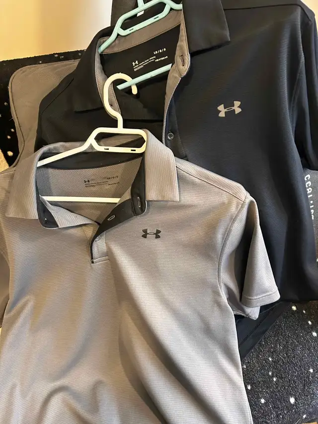 Men's Large Under Armour "Black" & "Grey" golf shirts. Like New in Men's in Kingston - Image 2