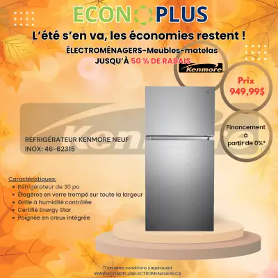 Econoplus Méga vente Réfrigérateur 30'' Kenmore Inox Neuf, View more