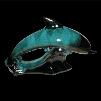Large BMP Blue Mountain Art Pottery Turquoise Black Dolphin Mint