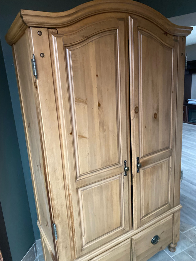 Solid wood queen frame with matching armoir  in Dressers & Wardrobes in Ottawa