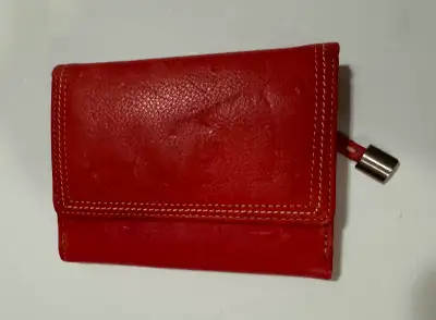Red leather wallet, View more