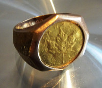 10K GOLD COIN RING Canada Maple Leaf 999 pure 1/10 SIZE 10-10.5