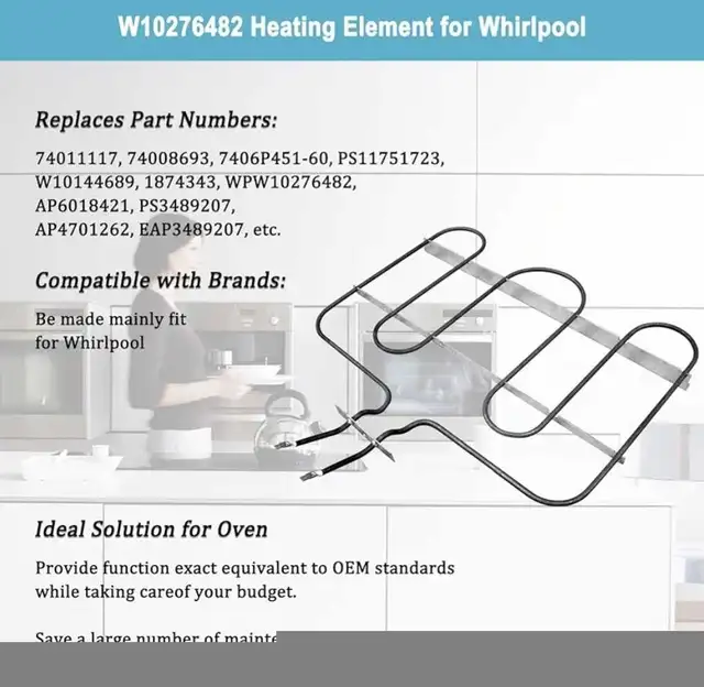 74011117 Lower Bake Element W10276482Range Bake Element Replacem in Stoves, Ovens & Ranges in Markham / York Region - Image 2