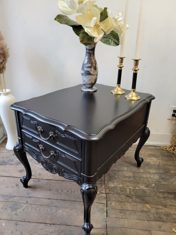 Professionally Painted Antique 2 Drawer Ornate Side Table in Arts & Collectibles in Hamilton - Image 2