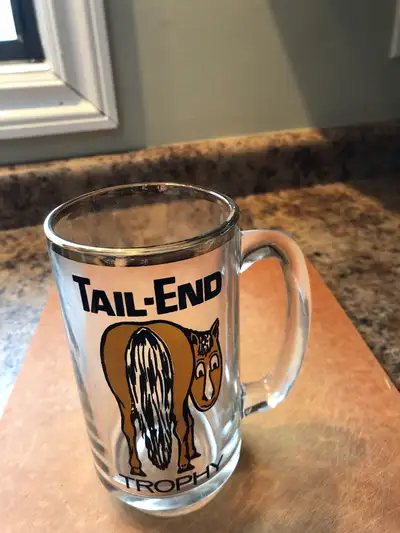 TAIL-END TROPHY MUG - glass with gold trim, View more