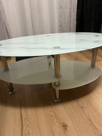 White and silver glass coffee table 