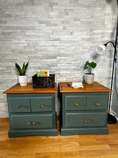 Green Nightstands Solid Wood Tops – Set of, View more