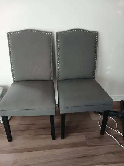 Set of 2 Grey Upholstered Dining Chairs, View more