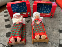 Snoring Santa and Mrs. Claus, vintage, 1993