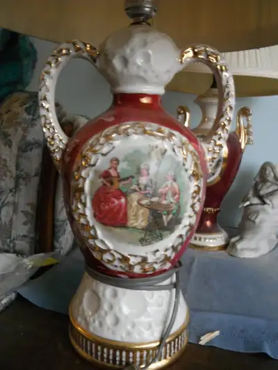 Antique Signed Fragonard M. Langbrock Amsterdam Holland Victorian Design Table Lamp with Original Sh...