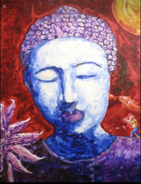 Buddha Goldfish, Original Surrealist Oil Painting (20"x24")
