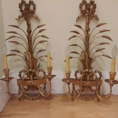 Pair (2)of Italian sconces- Genuine gold-leaf, handcarved wood, View more