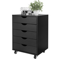 Black 5 Drawer Wood Mobile Filing Cabinet