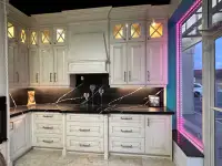 Maple antique glazed painted kitchen with maple stained Island