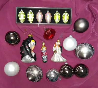 19 large (3-5") glass Christmas ornaments as new, View more