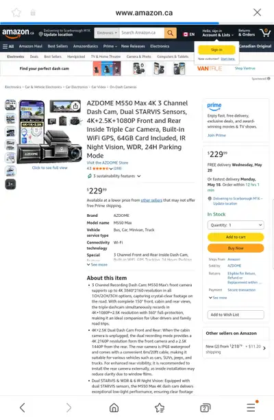HIGH QUALITY DASH CAM AZDOME M-550 BRAND NEW RETAILS $250 TAXES, View more