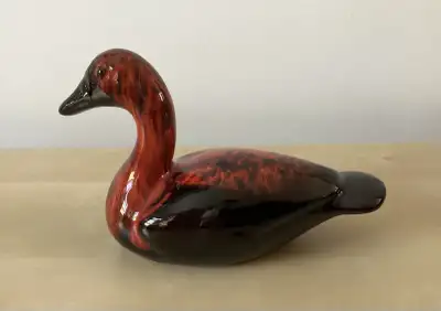 EVANGELINE CANADA Orange/Brown Drip Glaze Pottery Duck MCM 6”, View more