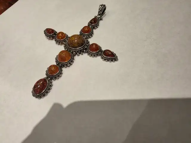 Sterling Vintage Large Cross Pendant Baltic Amber in Jewellery & Watches in London - Image 6