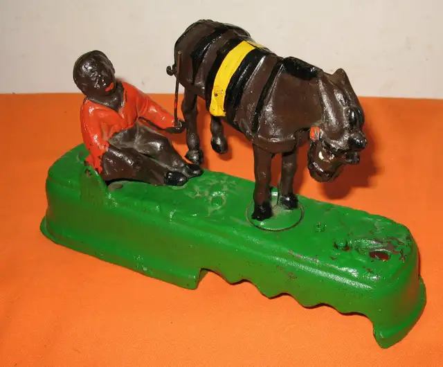 Vintage Kicking Horse - Mule Mechanical Cast Iron Coin Bank Rare in Arts & Collectibles in Edmonton - Image 4