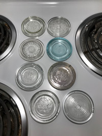 8 - Vintage Glass Canning Jar / Mason Jar Lid Inserts .