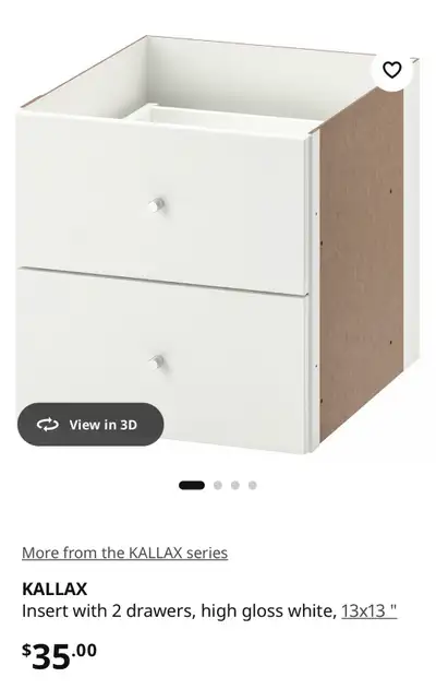 Free Delivery $39.55 KALLAX shelf Insert w 2 drawers, high gloss, View more
