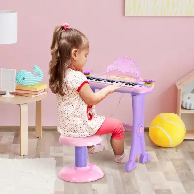 Kid's Piano Electronic Keyboard Instrument w Microphone & stool, View more