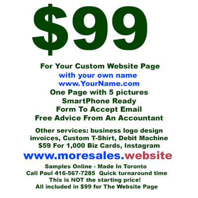 Two Deals 1) One Page $99 2) Five Page $169 1) One Page $99 A) The web site name (the domain name th...