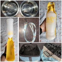 Dog supplies! Travel water & food dishes, metal dishes & a leash